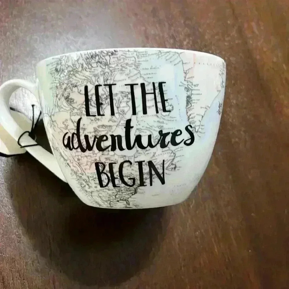 Portobello by Design "Let the Adventure Begin" Oversize CoffeeMug with World Map - Picture 3 of 7